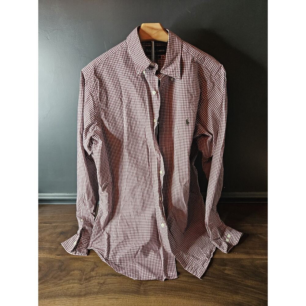 Ralph Lauren Classic Fit Shirt 16 Button Down Large Cotton Red White